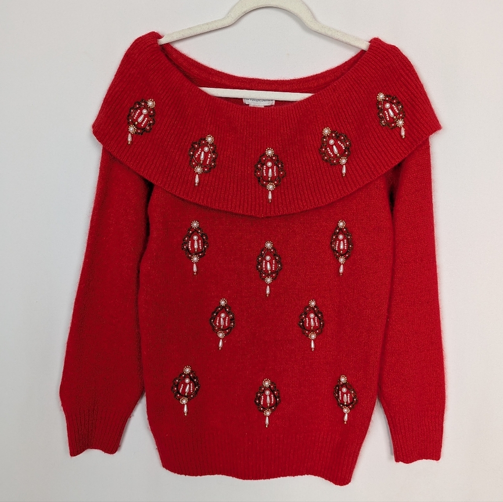 Vintage Victoria Jones sz. L Silk Angora Rabbit Hair Lambswool Sweater Jeweled